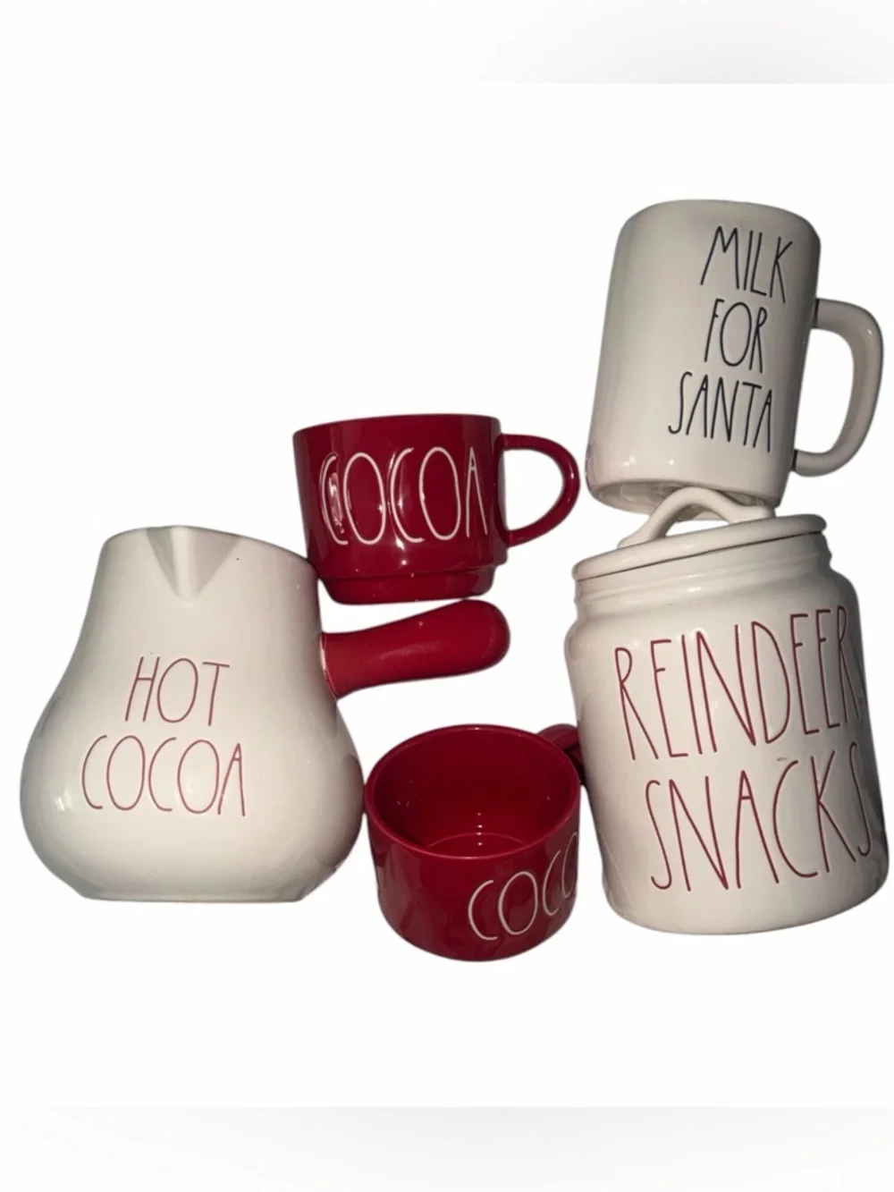 Rae Dunn Christmas Hot Cocoa Set Milk for Santa Reindeer Snacks Canister Mug Set